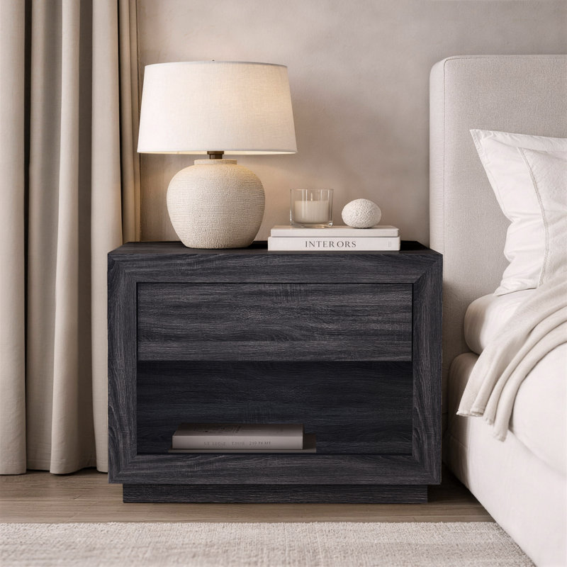 Table de chevet contemporaine à 1 tiroir 32 po Soren, Gris anthracite