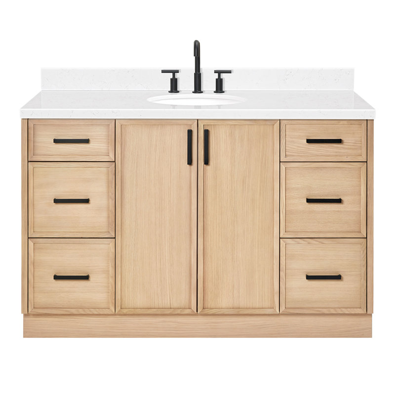 ARIEL Kelly 60 Single Sink Bathroom Vanity with Carrara Quartz Top, 54", Oval, Oak