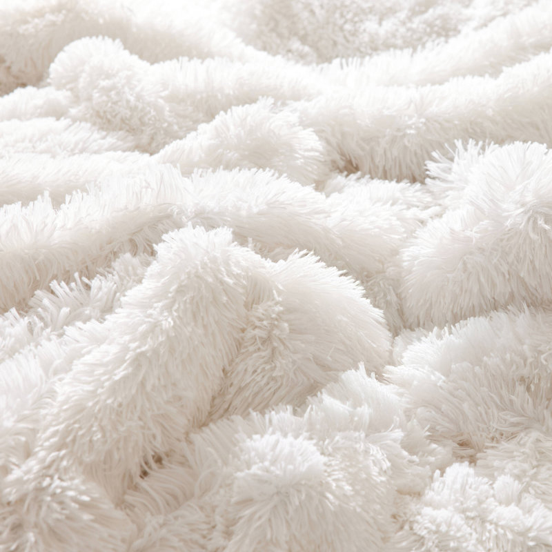 Brielle Shaggy Faux Fur Comforter Set with Faux Mink Reverse, King/Cal. King Comforter + 2 King Shams, Ivory