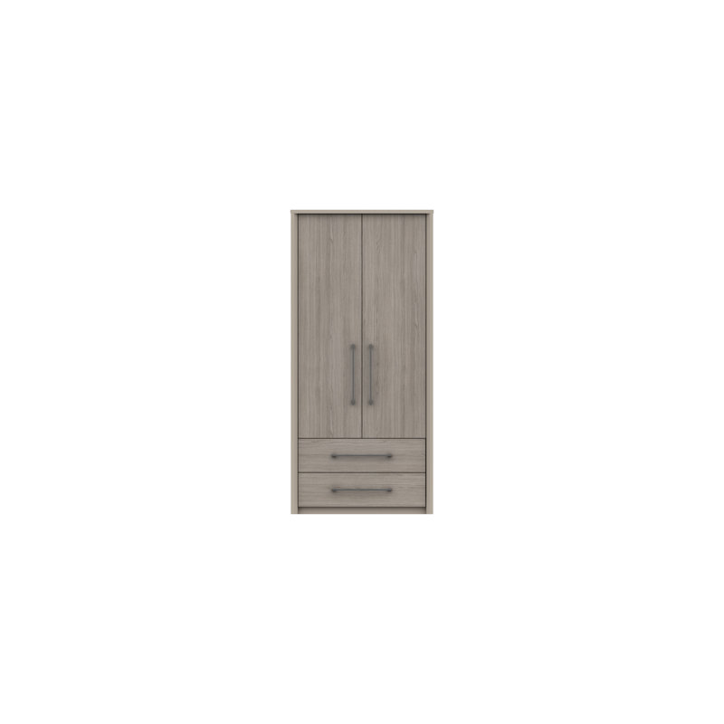 Wyman 2 Door Manufactured Wood Wardrobe, Fired Earth/Grey Oak
