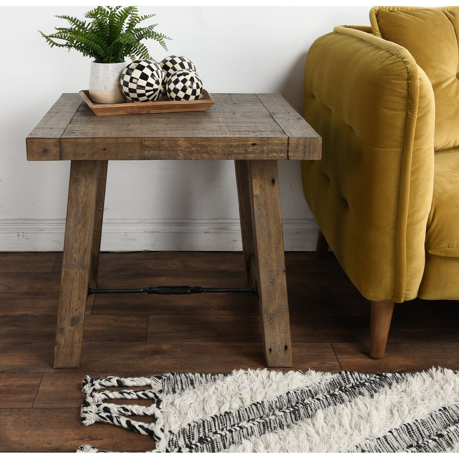 Edelen Solid Wood End Table, Distressed Brown