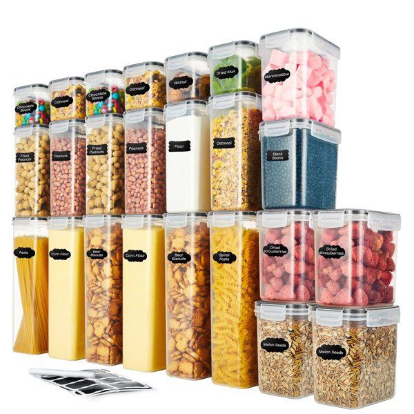 Decklen Airtight Food Storage Containers with Lids, 24 Pcs Plastic Kitchen and Pantry Organization Canisters for Cereal, Dry Food, Flour and Sugar, BP