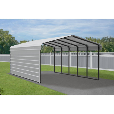 Abri d'auto en acier avec 1 paroi latérale, 12 x 24 x 7