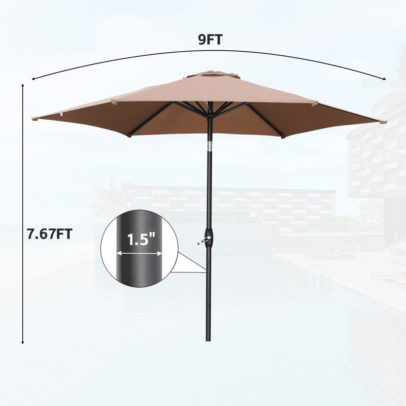 Parasols d'extérieur 9 pi avec inclinaison et manivelle, Brun