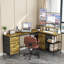 Bureau en L 114 po avec concentrateur électrique, bureau de jeu industriel - 6 tiroirs, support pour écran amovible, bureau rustique brun