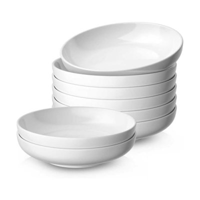  8.5" Large Salad Bowls Soup Bowl For Kitchen, 35oz Pasta Bowls Set Of 8, Microwave & Dishwasher Safe, Porcelain Wide And Shallow Serving Bowl, White Dinner Plates, Dinnerware Set, Gift