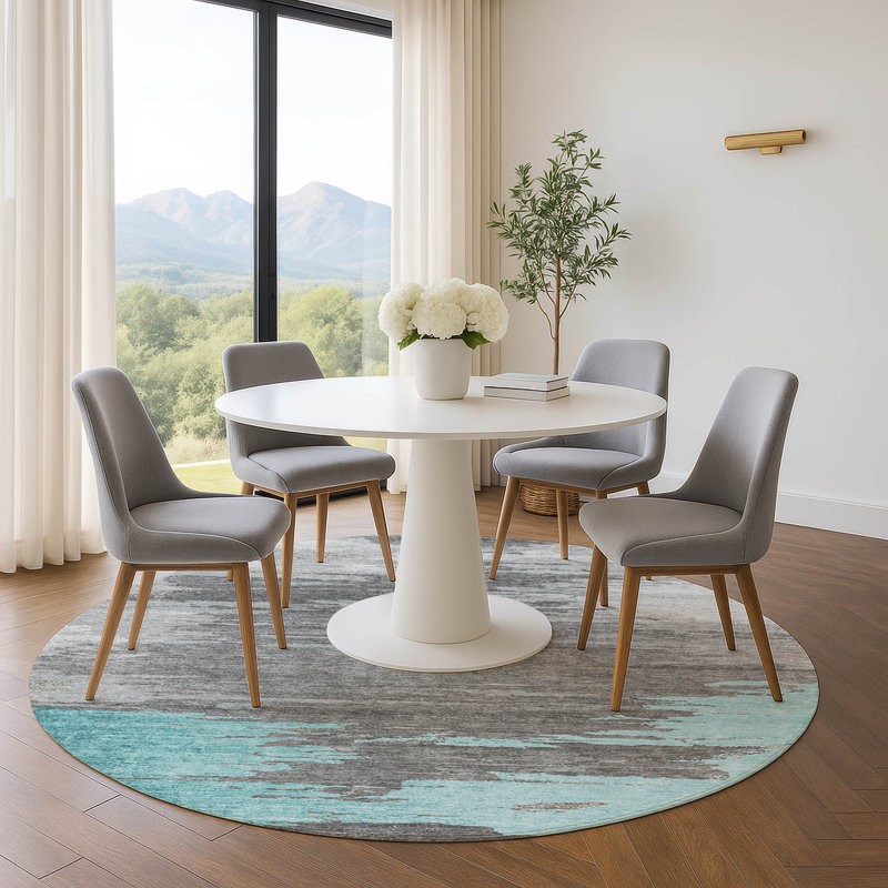 Premium Machine Washable Ansley Abstract Rug, Round 8'