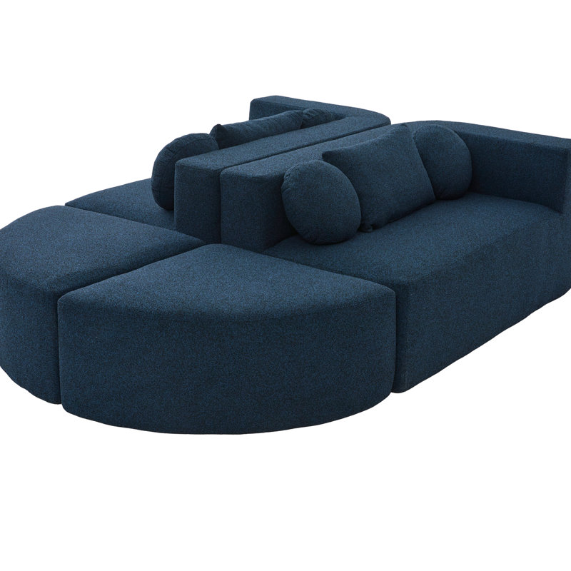 Canapé modulaire Boneless de 114,9 po en bleu, combiné pour une disposition personnalisée, sièges aux extrémités courbées, siège profond de 24,4 po et lit modulaire bleu en tissu Boucle, modules, profondeur d'assise, mousse à haute densité douce au toucher