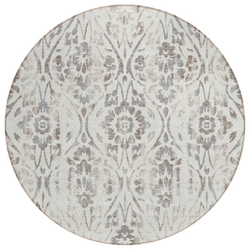 Maliana Washable Floral Indoor / Outdoor Rug, Round 8'