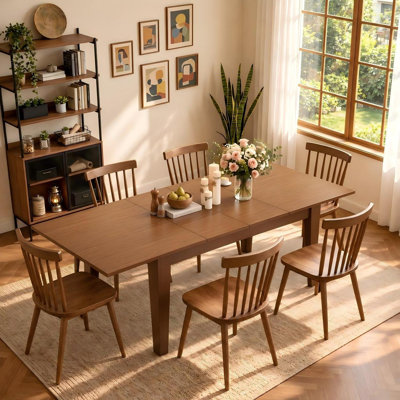 70-106In Large Extendable Kitchen Table, Wooden Rectangular Dining Table Suitable For 6~8 People
