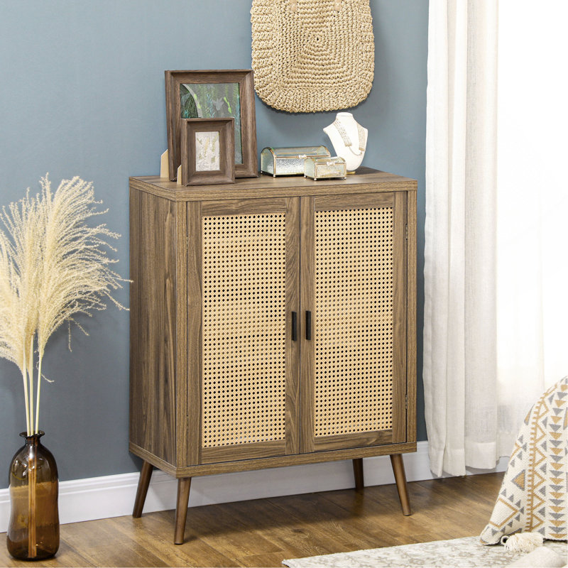 Buffet avec portes en rotin, brun