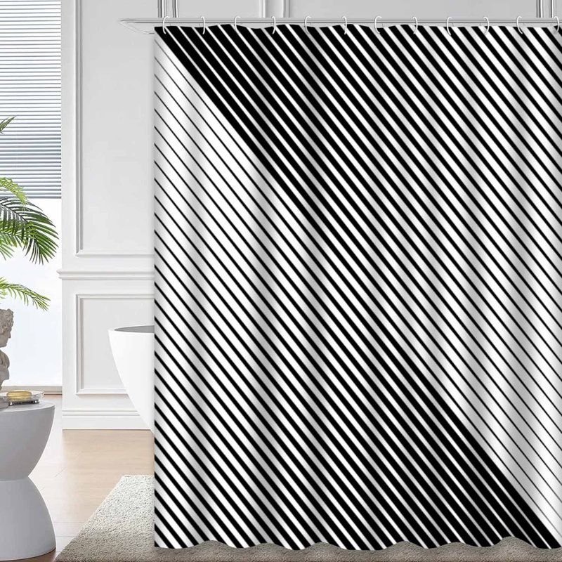Rideau de douche abstrait géométrique à lignes noires avec 12 crochets, L 72 po x l 72 po