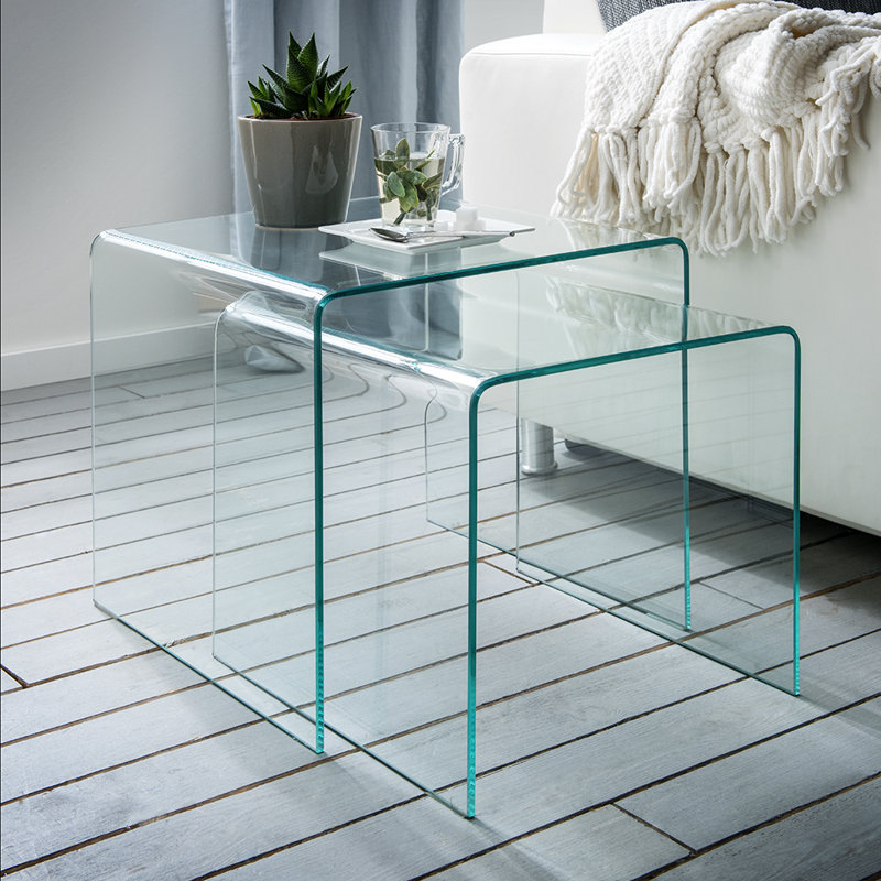 Adrien Glass Top Sled Nesting Tables