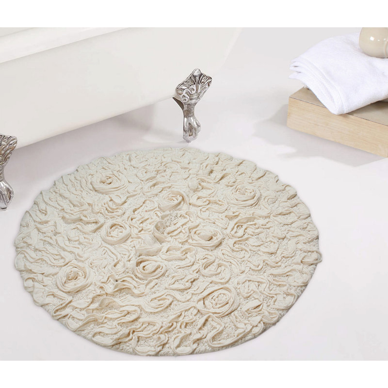 Tapis de bain rond 100% coton Home Weavers Franciska, Ivoire, L 30 po x L 30 po
