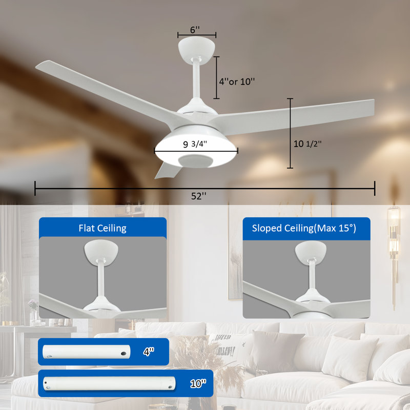 52" Ceiling Fan With 3-Colors Led Light And Dimmer, 6-Speed, Reversible Quiet DC Motor, Bluetooth Speaker And Remote Control