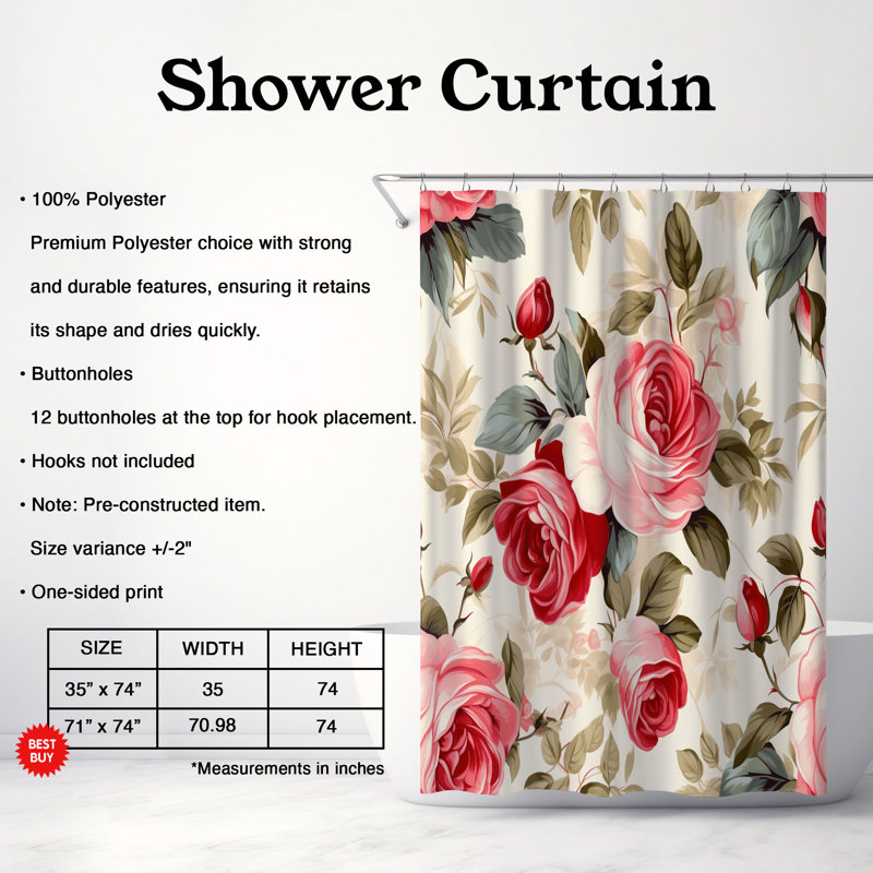 Rideau de douche standard 1 pièce, H 74 po x l 71 po, Whispered Bloom