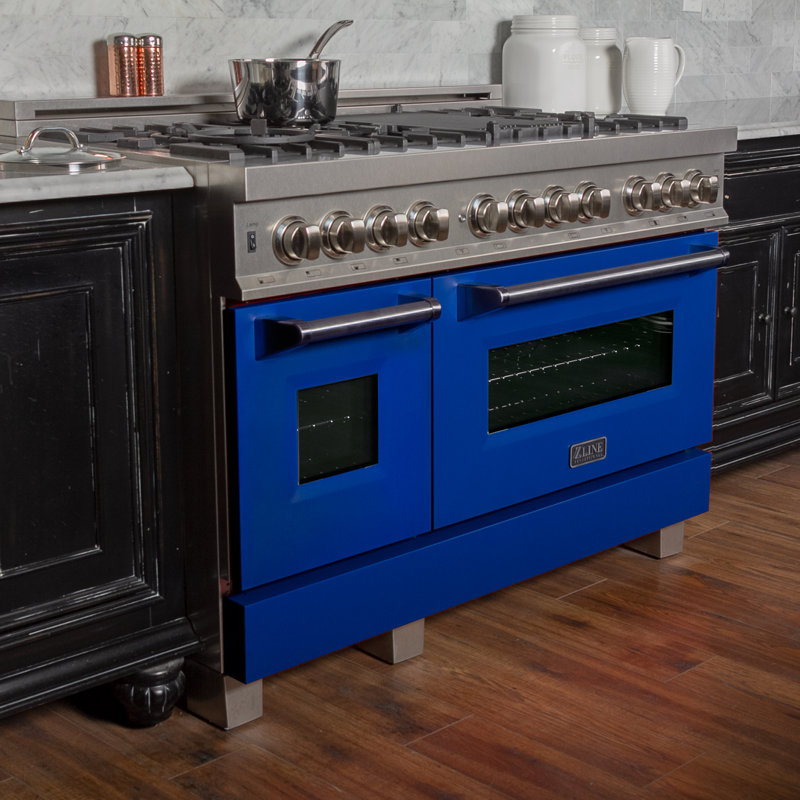 ZLINE 48" Legacy Dual Fuel Range, Blue Matte Satin Stainless Steel