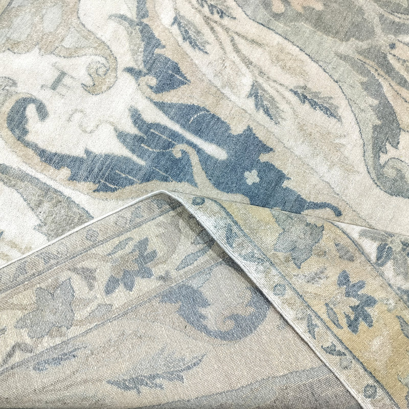 Handmade Silk and Wool Area Rug, White/Beige, Rectangle 12' x 15'