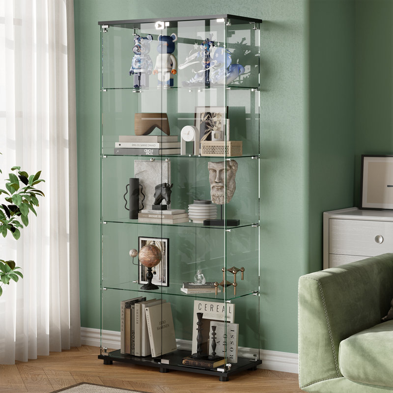 Vitrine en verre avec portes doubles à 5 tablettes et serrure