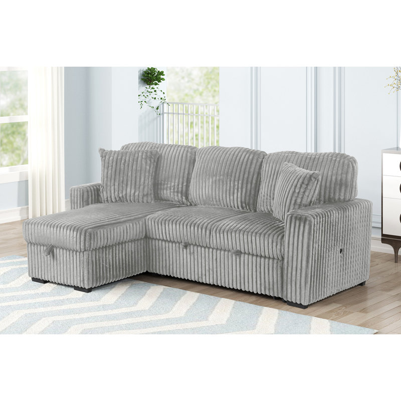 Canapé modulaire moelleux avec canapé-lit en tissu de velours gris (inventaire CA)