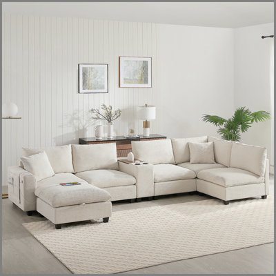 140'' Oversized Modular Sectional Sofa With Movable Storage Ottoman, Removable Pockets, And USB Charger For Modern Living