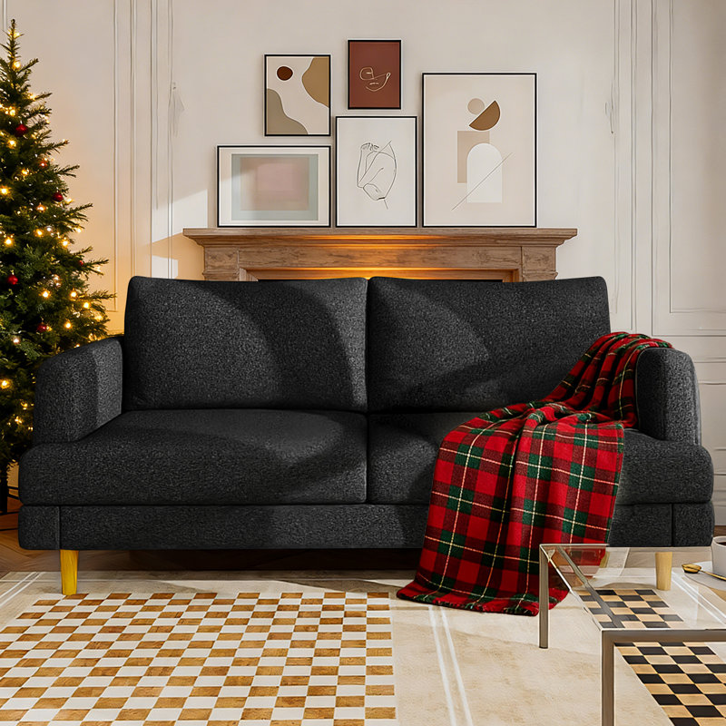 Canapé-lit à accoudoirs carrés 70 po avec accoudoirs carrés et moderne, H 33,33 po x l 70,22 po x P 27,11 po, Noir
