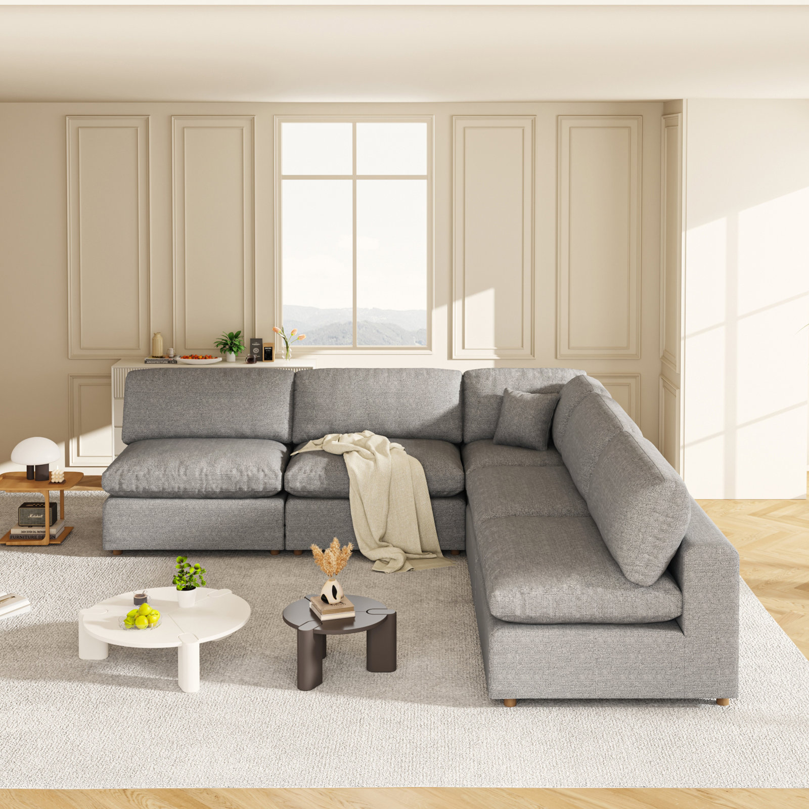 Jossa Upholstered L-Sectional, Gray Linen Blend