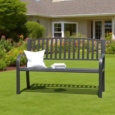 50" Outdoor Bench, Metal Garden Bench, Patio Park Bench With Backrest & Armrests, Rust-resistant, Perfect For Gardens, Parks, Porch, Lawn And Yard by Winston Porter
