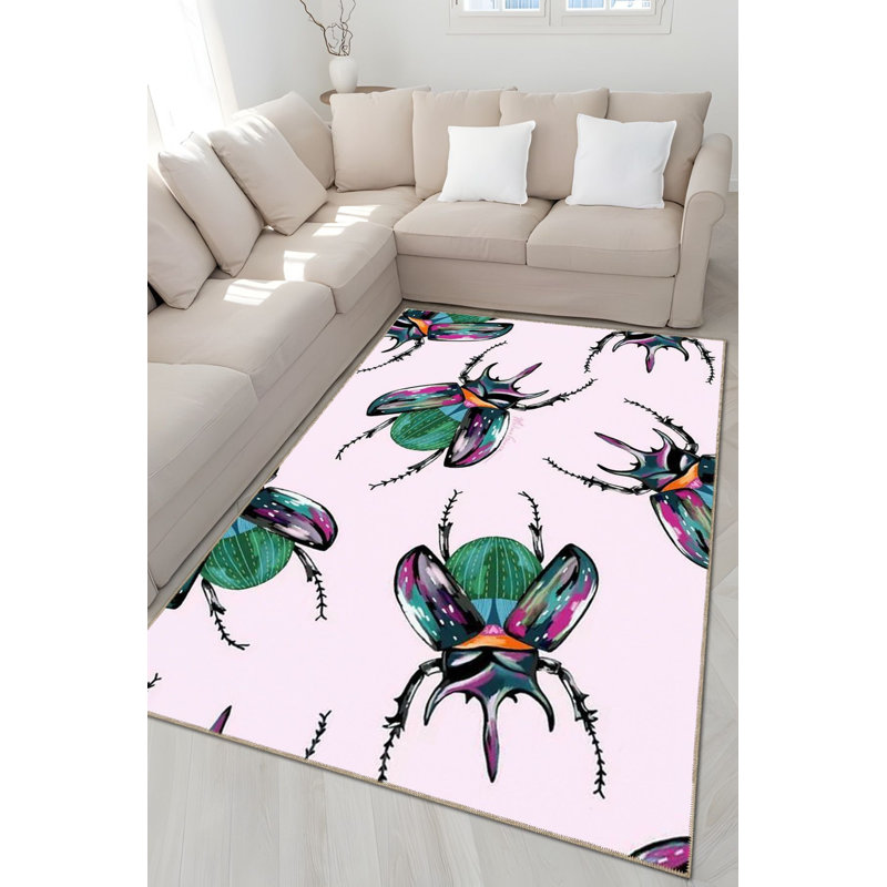 Tapis décoratif d'inspiration rose clair lavable à la machine, Tapis de couloir 3 pi 3 po x 9 pi 10 po