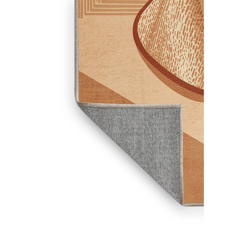 Machine Washable Tomohon Fortune Cookie Global Inspired Block Print Rug in Beige – Beige Binding, 2x3