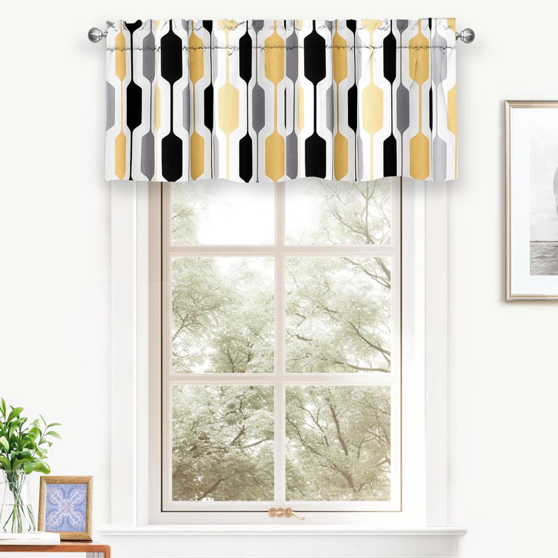 Cantonnière de cuisine sur mesure à motif géométrique, Or / noir / gris, L 52 po x L 24 po