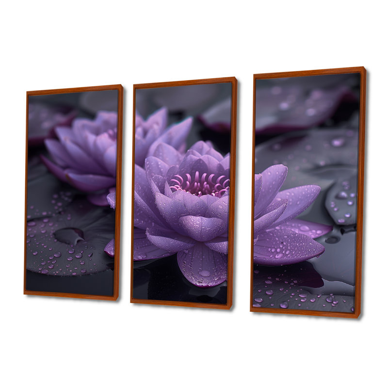 Ensemble d'art mural Saltzman - Lotus, Toile avec cadre flottant brun, H 32 po x l 48 po x P 1 po