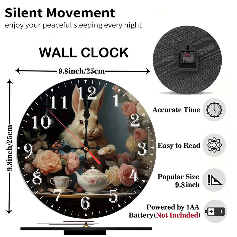 Horloge murale en bois 10 po, mouvement silencieux, à piles (piles AA non incluses), décor artistique, parfait pour les décorations