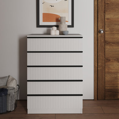 Shanquil Ripple Ridged 5 Drawer Chest Of Drawers Matt White