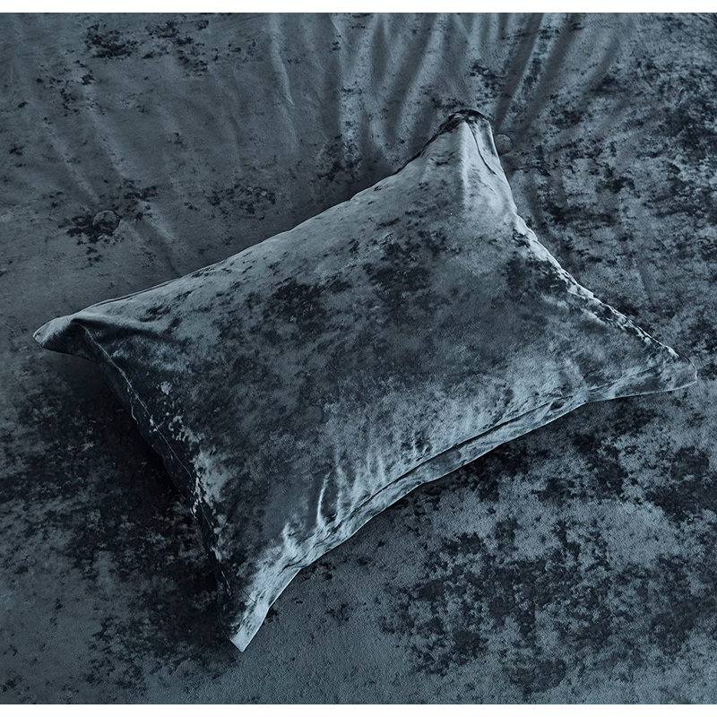 Lux Distressed Velvet Reversible Comforter Set, Blue, King Comforter + 2 King Shams