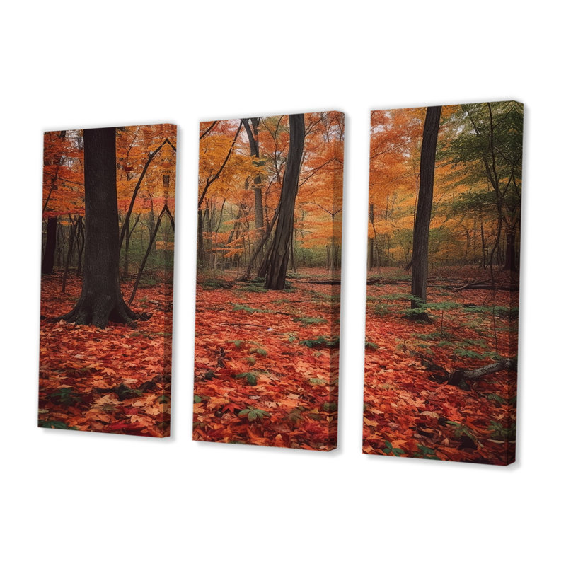 Feuilles d'automne dans la forêt d'érable - ensemble de décoration murale arbre séquoia, Toile tendue