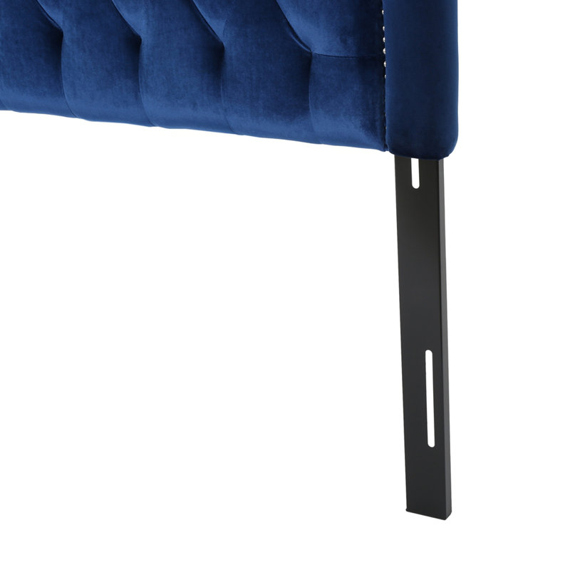Tête de lit tapissier en lin avec pieds en métal, Bleu marine