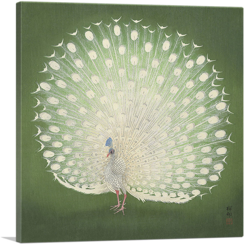 " Peacock " by Ohara Koson, 26" H x 26" W x 1.5" D