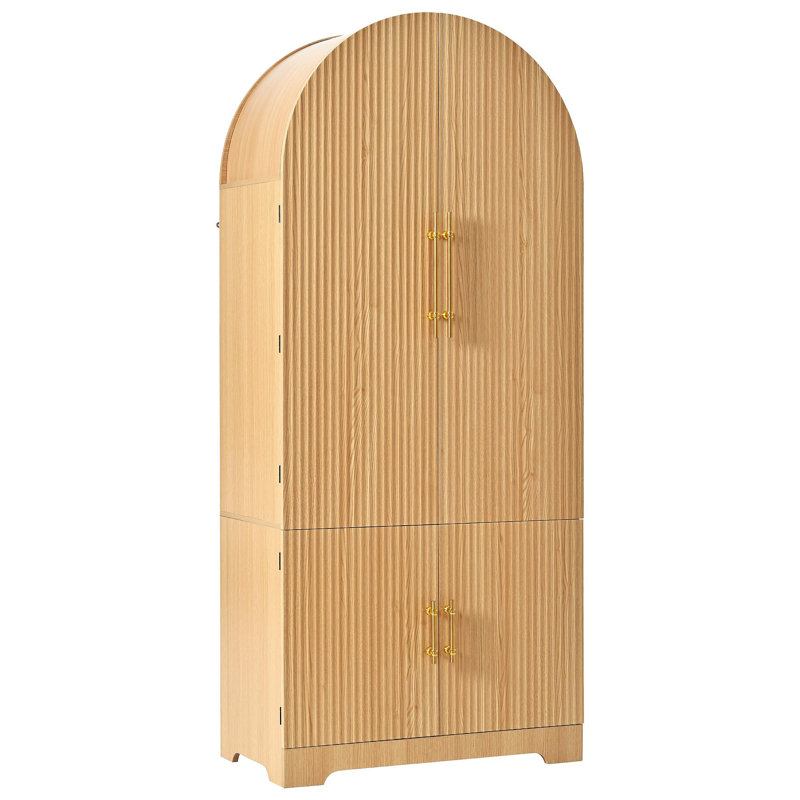 Grand garde-manger arqué de 72 po avec 8 tablettes de porte, armoires de rangement cannelées avec 3 tablettes réglables, tiroir caché, armoire polyvalente pour la cuisine, la salle à manger et la salle de bain, naturel