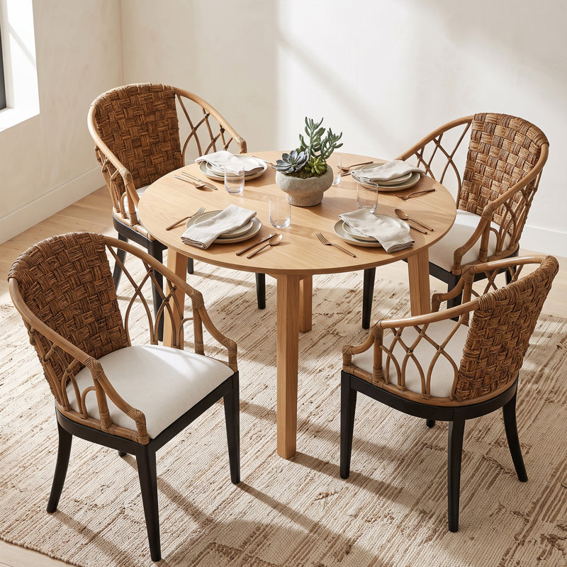 Rattan Barrel Back Design with Upholstered Seat Accent Chair