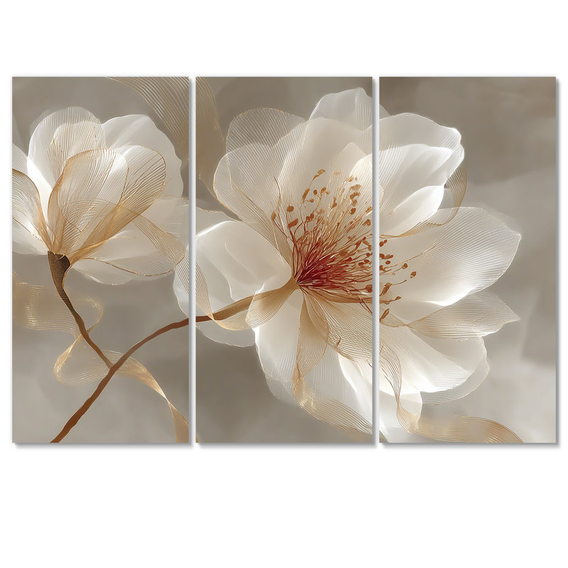 Délicat Magnolia doré - ensemble d'art mural Magnolias, H 40 po x l 60 po, Toile tendue, Ne s’applique pas