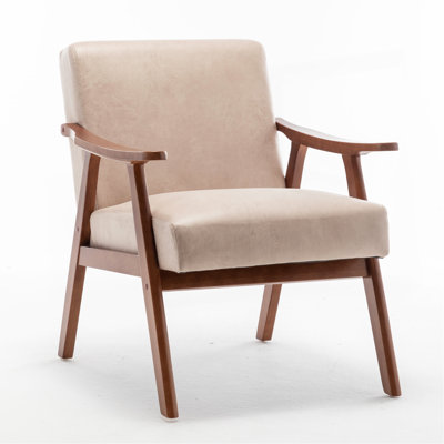 Accent Chair With Microfiber Upholstery And Solid Wood Frame, Classic Mid-Century Modern Living Room Furniture For Extra Seating, Light Camel