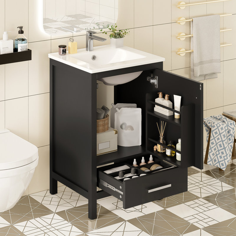 Bathroom Vanity with Single Sink, Soft-Close Drawer and 1 Door, Black