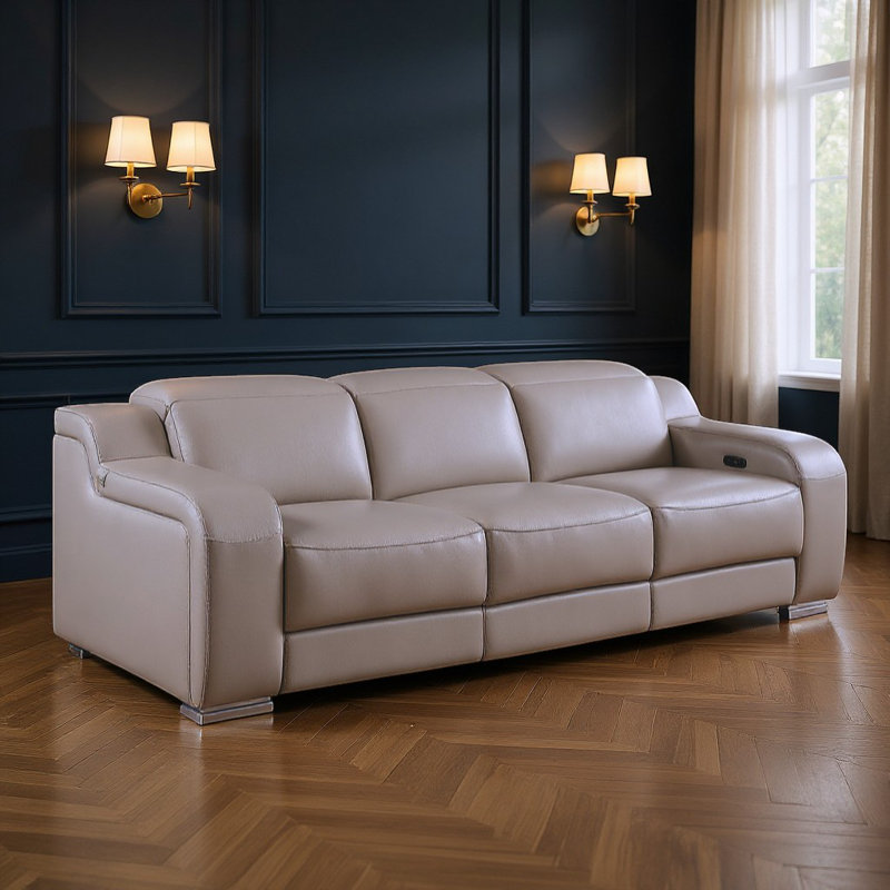 Canapé inclinable en cuir italien gris clair 103 po USB