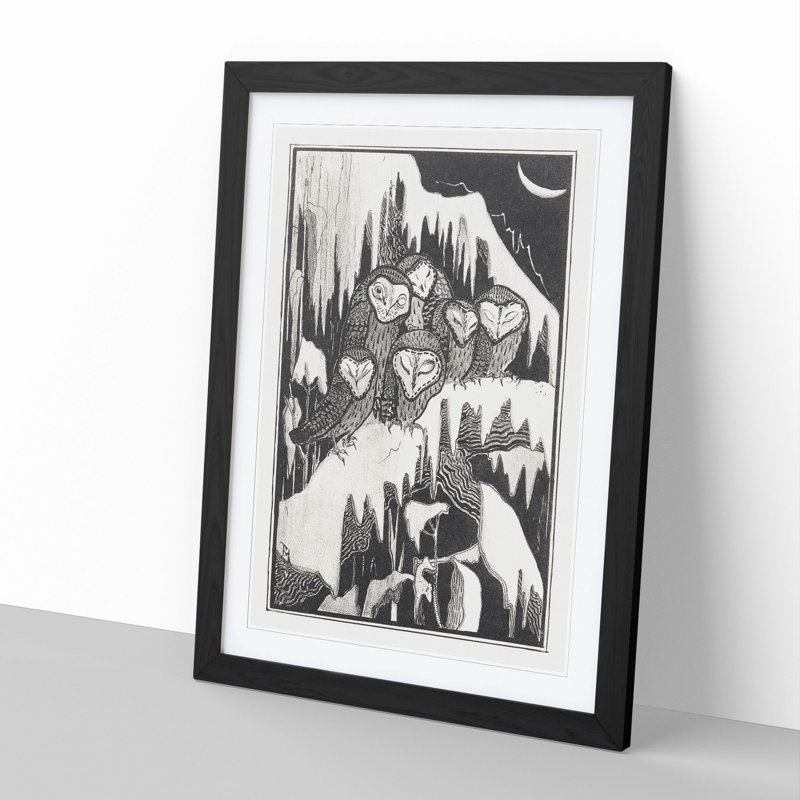 Six Barn Owls by Theo Van Hoytema - Framed Print, 65cm H x 48cm W x 2cm D, Black Framed