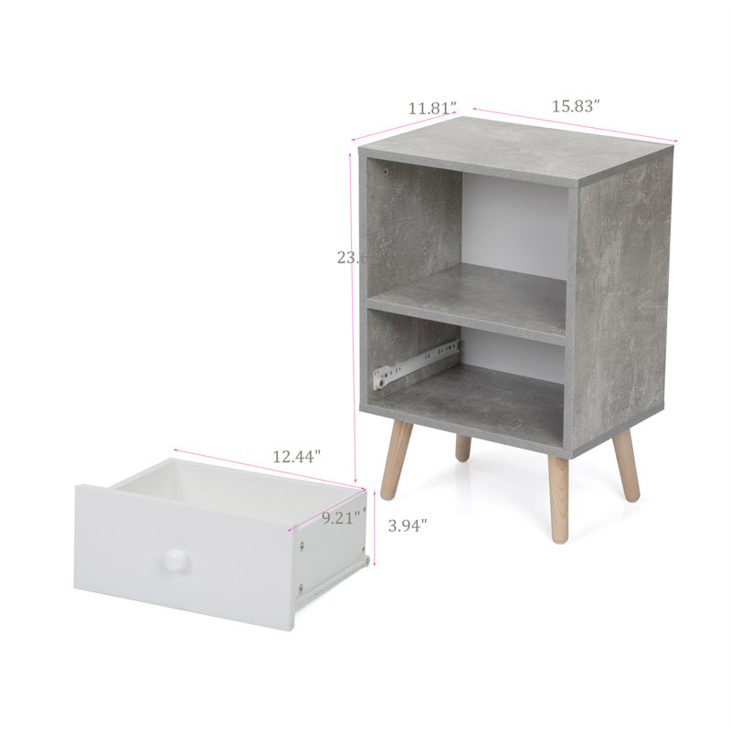 Table de chevet 1 tiroir Cowarts Crumpton, Gris