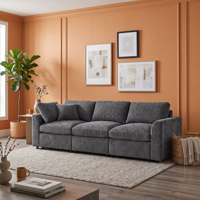 Modern 3-Seater Upholstered Chenille Sofa with Pillows