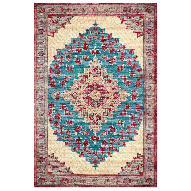 Gulustan Blue Red Beige Oriental Machine Printed Cotton Polyester Area Rug, Runner 5'3" x 14'10"