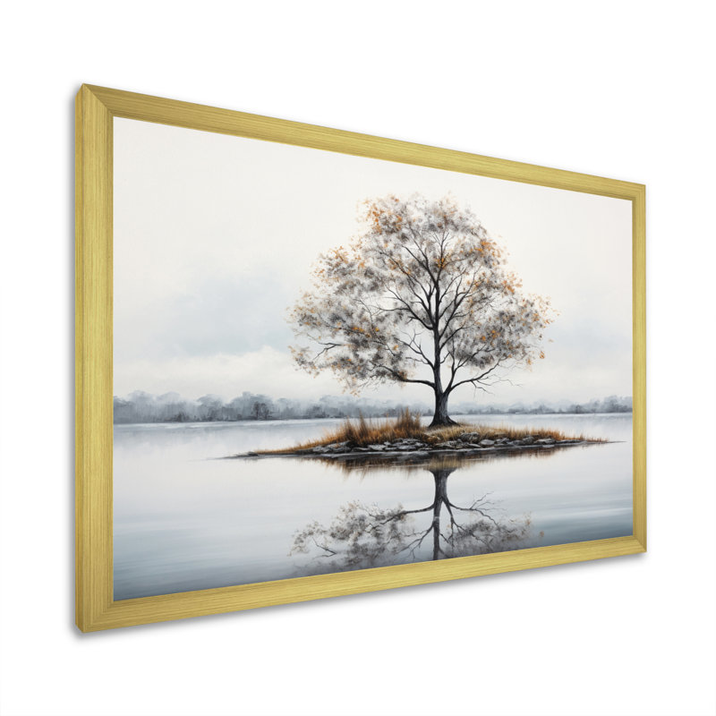 «Gray White Minimalisme Tree Ink Harmony IV», reproduction sur toile, H 34 po x l 44 po x P 1,5 po, Or