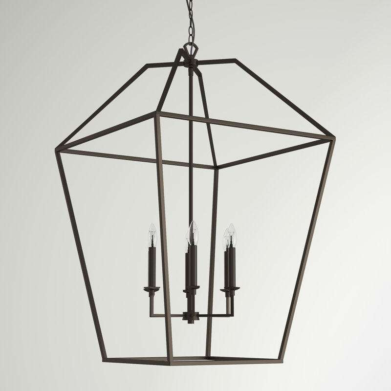 6 - Light Dimmable Lantern Geometric Chandelier, Palladian Bronze, 39.5" H x 24" W x 24" D